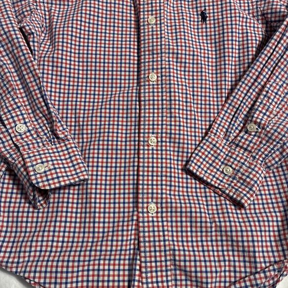 Ralph Lauren Shirt Boys 6 Red Blue Plaid Button Down Long Sleeve Cotton Polo - Picture 5 of 8